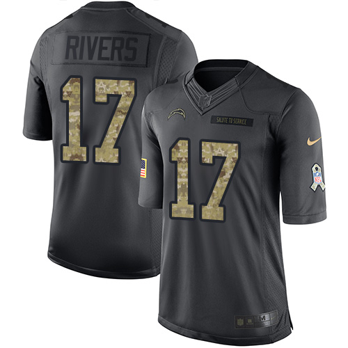 Men's Limited Philip Rivers Nike Jersey Black - #17 2016 Salute to Service NFL Los Angeles Chargers